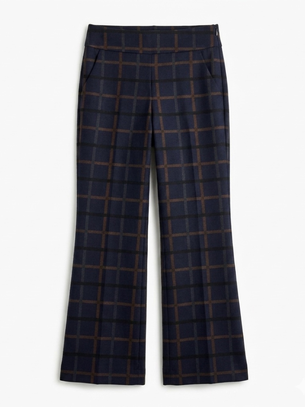 $300 Meg Navy Windowpane Stretch Wide-Leg Cropped pants size XS